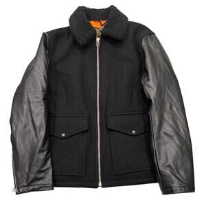 R16 RAG & BONE Men's Schott Deck Leather Wool Biker Jacket Black Size XL